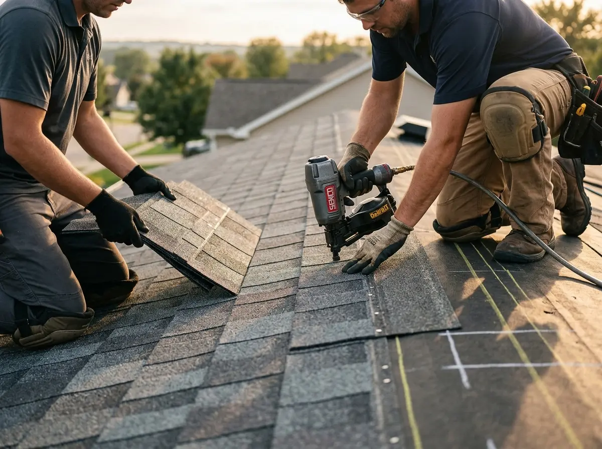 Professional roofer working on a residential roof in Kingsport